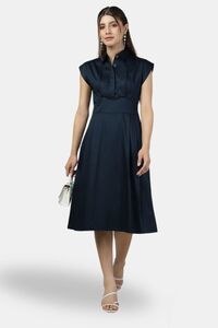 Sands of India Navy Blue Sleeveless Shirt-Collar Long Dress — thumbnail 2