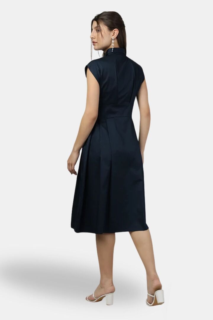 Sands of India Navy Blue Sleeveless Shirt-Collar Long Dress — image 3
