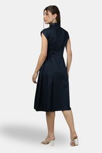 Sands of India Navy Blue Sleeveless Shirt-Collar Long Dress — thumbnail 3