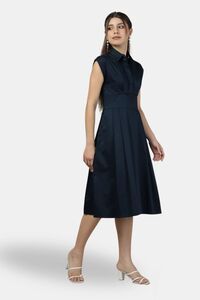 Sands of India Navy Blue Sleeveless Shirt-Collar Long Dress — thumbnail 5