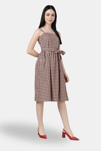 Sands of India Maroon Check Strap A-Line Midi Day Dress — thumbnail 2