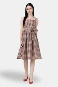 Sands of India Maroon Check Strap A-Line Midi Day Dress — thumbnail 3