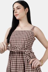 Sands of India Maroon Check Strap A-Line Midi Day Dress — thumbnail 5