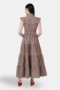 Sands of India Maroon Gingham Maxi Dress with 4-Tier Long Double Collar — thumbnail 5