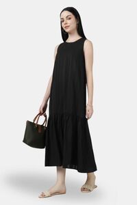 Sands of India Black Textured Maxi Dress with Gathered Hem — thumbnail 1