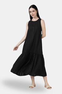 Sands of India Black Textured Maxi Dress with Gathered Hem — thumbnail 3