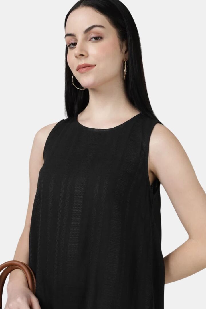 Sands of India Black Textured Maxi Dress with Gathered Hem — image 4