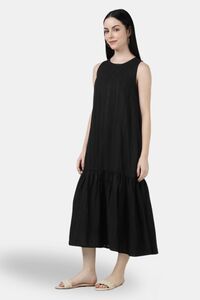 Sands of India Black Textured Maxi Dress with Gathered Hem — thumbnail 5