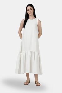 Sands of India White Textured Maxi Dress with Gathered Hem — thumbnail 1