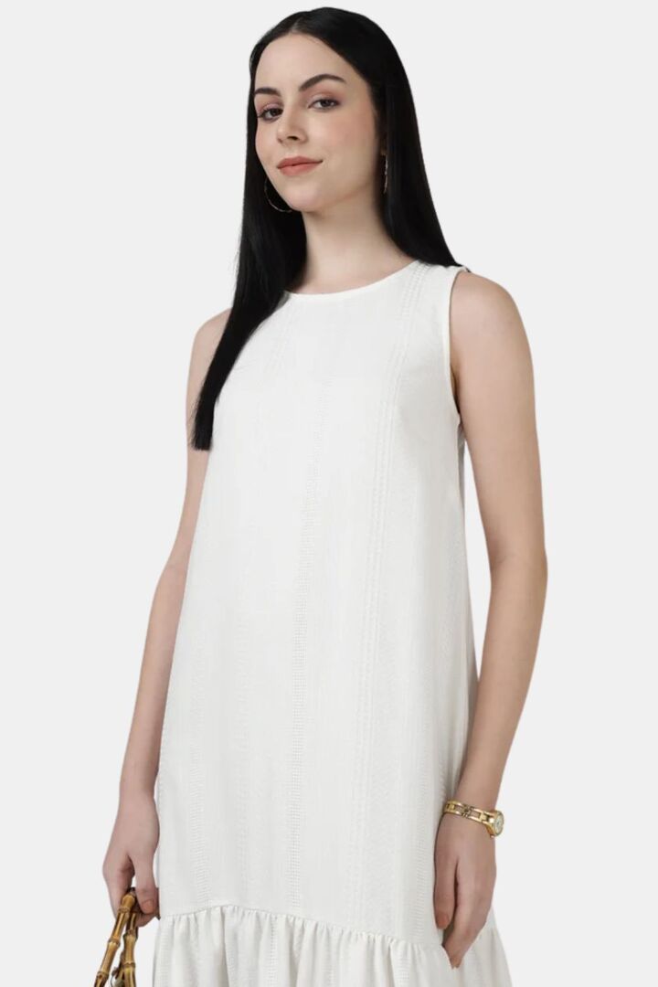 Sands of India White Textured Maxi Dress with Gathered Hem — image 2