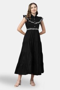 Sands of India Black Embroidered 4-Tier Maxi Dress – Evening Wear — thumbnail 1