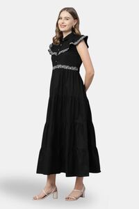 Sands of India Black Embroidered 4-Tier Maxi Dress – Evening Wear — thumbnail 2