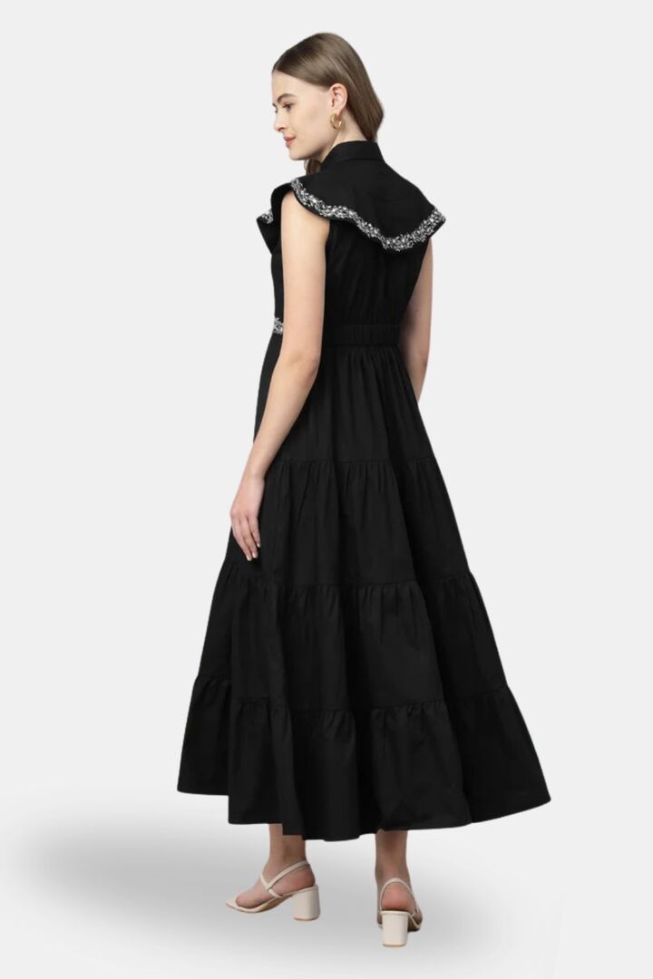 Sands of India Black Embroidered 4-Tier Maxi Dress – Evening Wear — image 3