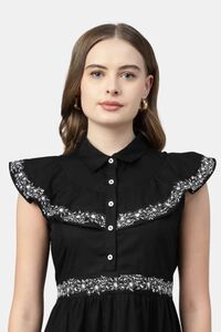Sands of India Black Embroidered 4-Tier Maxi Dress – Evening Wear — thumbnail 4