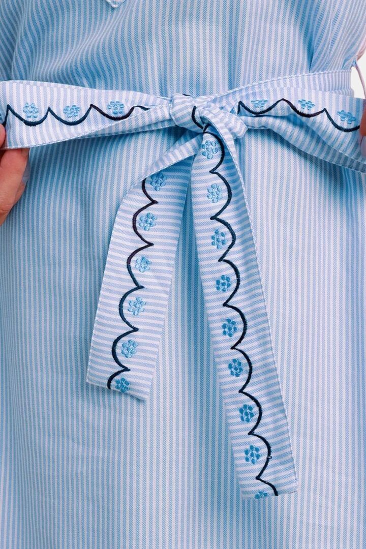 Sands of India White Poplin Dress with Blue Intricate Embroidery & Belt – Perfect for Casual Day — image 5