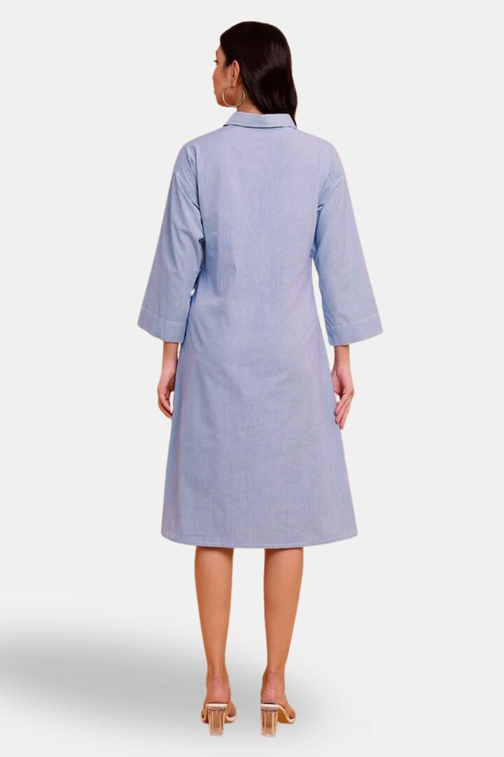 Sands of India Blue Stripe Wrap Midi Dress with Two Front Pockets — image 2