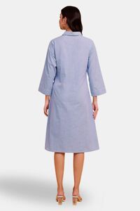 Sands of India Blue Stripe Wrap Midi Dress with Two Front Pockets — thumbnail 2