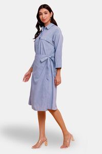 Sands of India Blue Stripe Wrap Midi Dress with Two Front Pockets — thumbnail 3