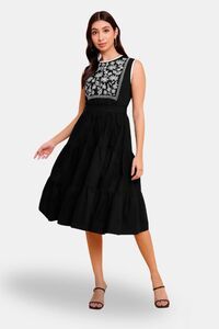 Sands of India Black Yoke Embroidered Poplin Midi Dress — thumbnail 1