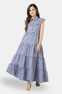 Sands of India Blue Gingham Tiered Maxi Dress  — thumbnail 1