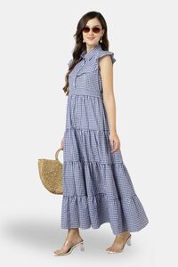 Sands of India Blue Gingham Tiered Maxi Dress  — thumbnail 3