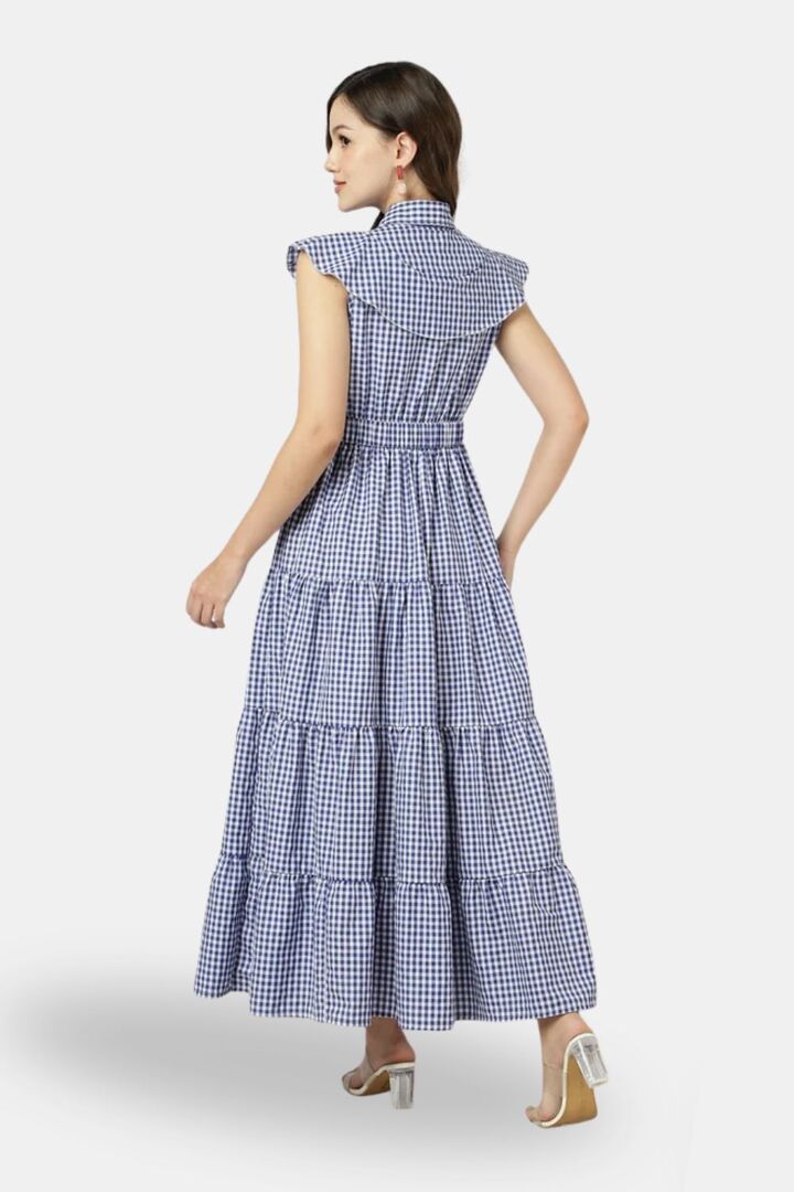 Sands of India Blue Gingham Tiered Maxi Dress  — image 4
