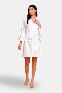 Sands of India White Check Shirt Cum Midi Dress with Detachable Belt — thumbnail 1