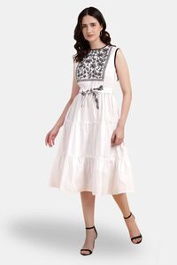 Sands of India White Yoke Embroidered Poplin Midi Dress — thumbnail 1