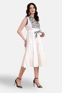 Sands of India White Yoke Embroidered Poplin Midi Dress — thumbnail 2