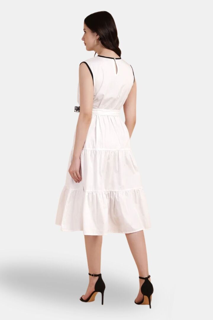 Sands of India White Yoke Embroidered Poplin Midi Dress — image 3