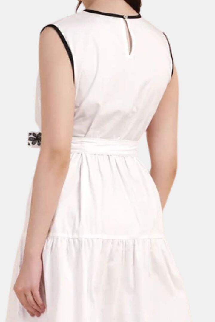 Sands of India White Yoke Embroidered Poplin Midi Dress — image 5
