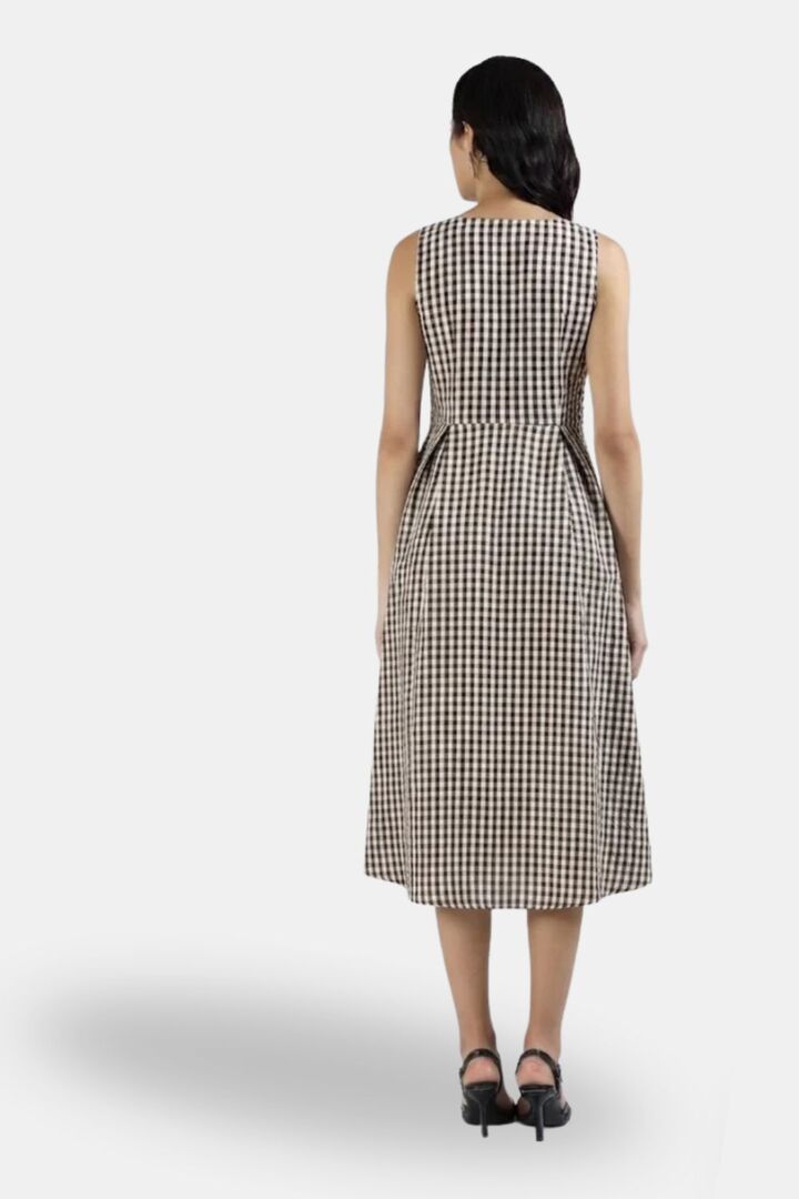 Sands of India Brown Gingham Checked Calf-Length Pinafore Midi Dress — image 4