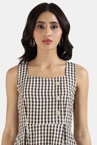 Sands of India Brown Gingham Checked Calf-Length Pinafore Midi Dress — thumbnail 5