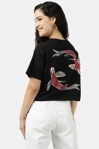Sands of India Women Black Crop Top With Twin Fish Back Print - Black — thumbnail 4