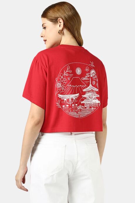 Sands of India Women Red Crop Top With Japan City Back Print - Red Buy Sands of India Women Red Crop Top With Japan City Back Print - Red