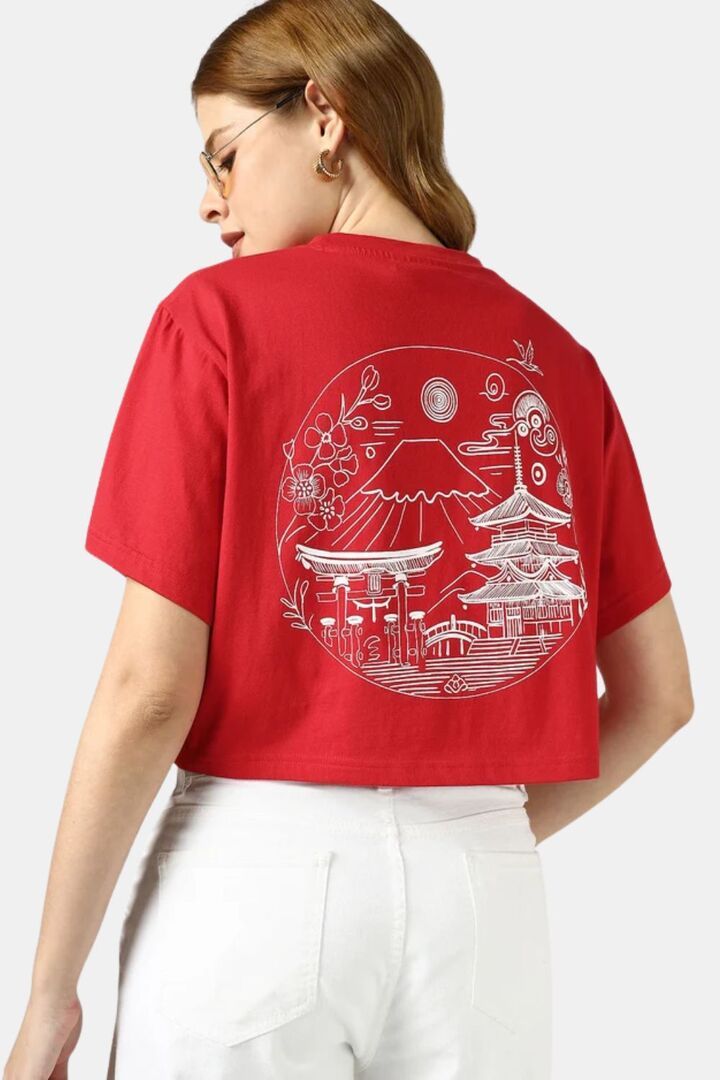 Sands of India Women Red Crop Top With Japan City Back Print - Red — image 5