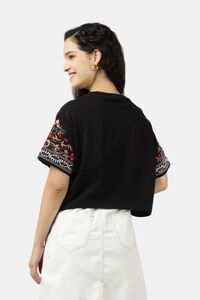Sands of India Women Black Crop Top With Sleeve Embroidery - Black — thumbnail 3