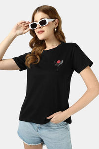 Sands of India Black Regular T-Shirt With Sliver Flamingo Print - Black — thumbnail 1