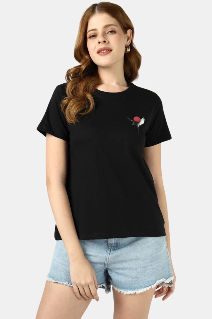 Sands of India Black Regular T-Shirt With Sliver Flamingo Print - Black — image 2