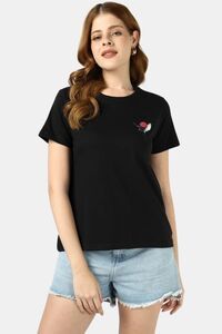 Sands of India Black Regular T-Shirt With Sliver Flamingo Print - Black — thumbnail 2