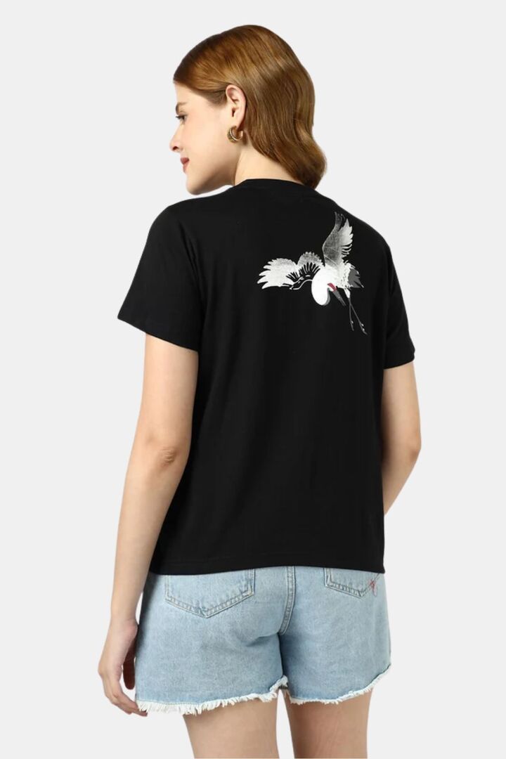 Sands of India Black Regular T-Shirt With Sliver Flamingo Print - Black — image 3
