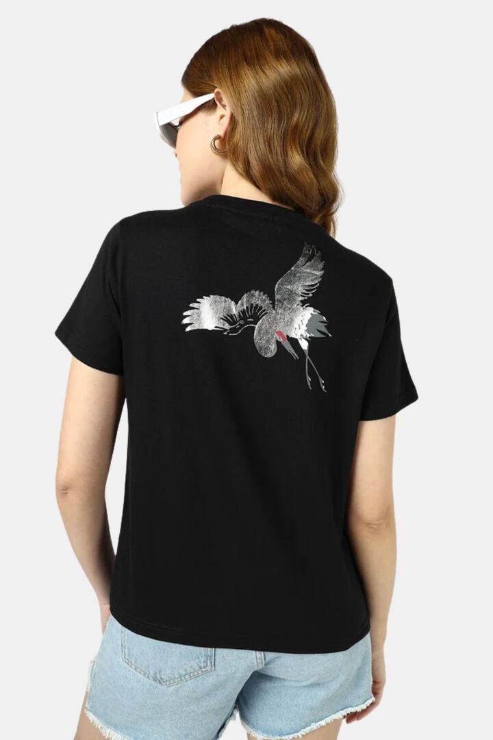 Sands of India Black Regular T-Shirt With Sliver Flamingo Print - Black — image 5
