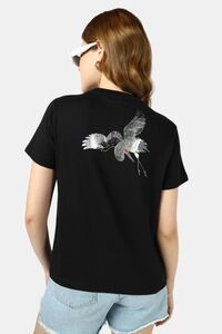 Sands of India Black Regular T-Shirt With Sliver Flamingo Print - Black — thumbnail 5
