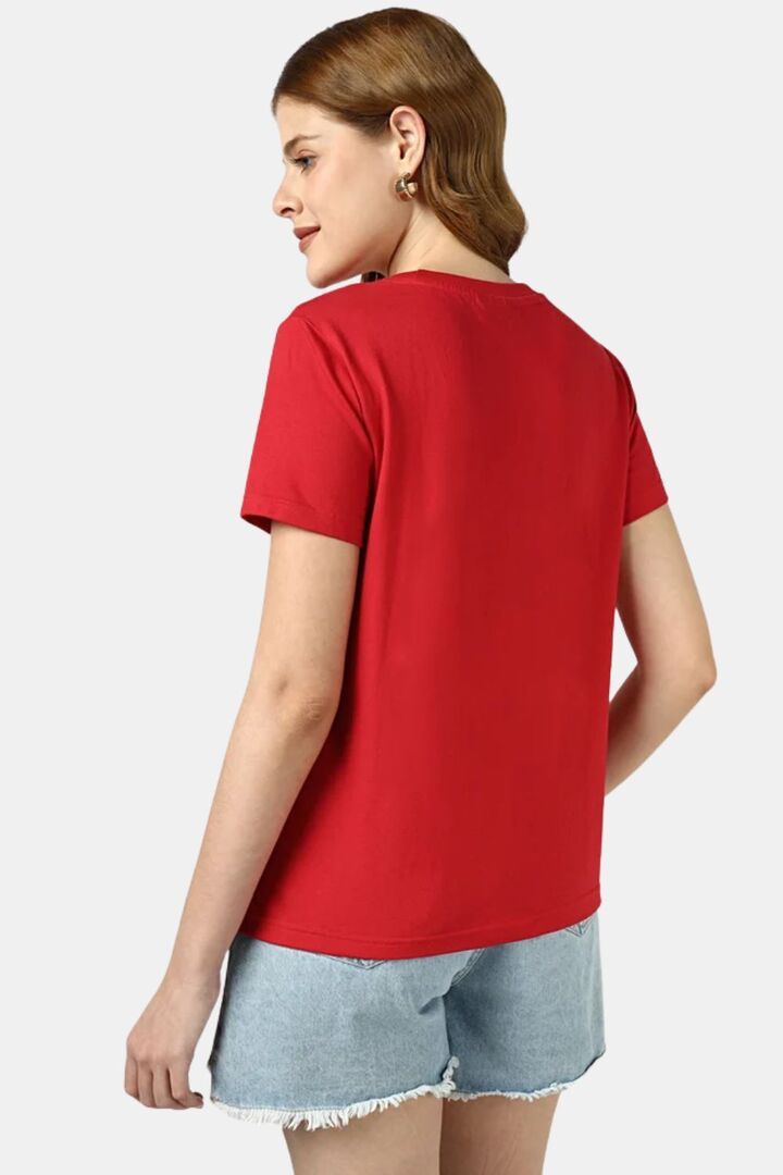 Sands of India Women Red Regular Fit T-Shirt With Flamingo Embroidery - Red — image 3