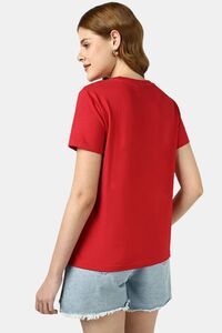 Sands of India Women Red Regular Fit T-Shirt With Flamingo Embroidery - Red — thumbnail 3