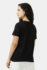 Sands of India Women Floral Embroidered Black Regular Fit T-Shirt - Black — thumbnail 2