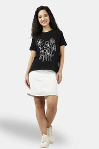 Sands of India Women Floral Embroidered Black Regular Fit T-Shirt - Black — thumbnail 4