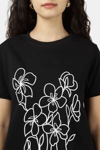 Sands of India Women Floral Embroidered Black Regular Fit T-Shirt - Black — thumbnail 5