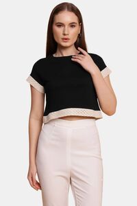 Sands of India Women Black Crop Top With Lace Detailing - Stylish Casual Wear - Black — thumbnail 1