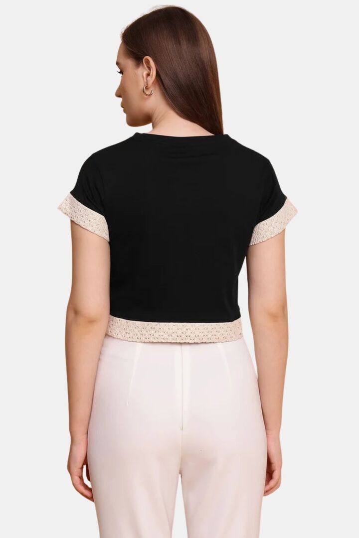 Sands of India Women Black Crop Top With Lace Detailing - Stylish Casual Wear - Black — image 2
